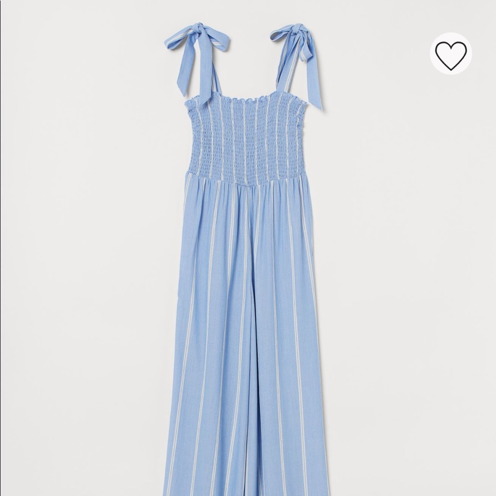 H&M blue and white stripped jumpsuit with smocked bodice in size 4